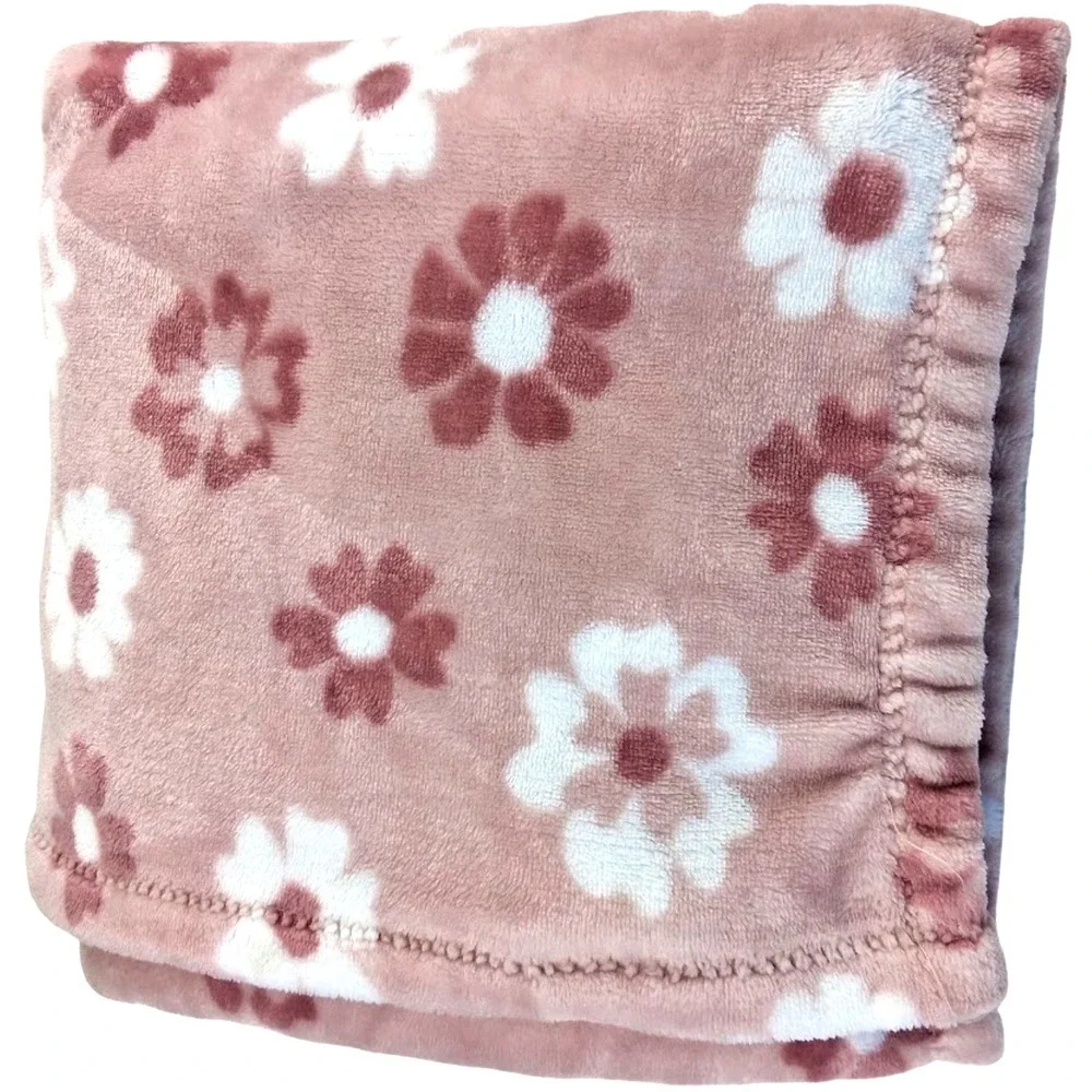 Adirondack Baby Flower Blanket Soft Pink Mauve Lovey Fleece Security Wine Girl